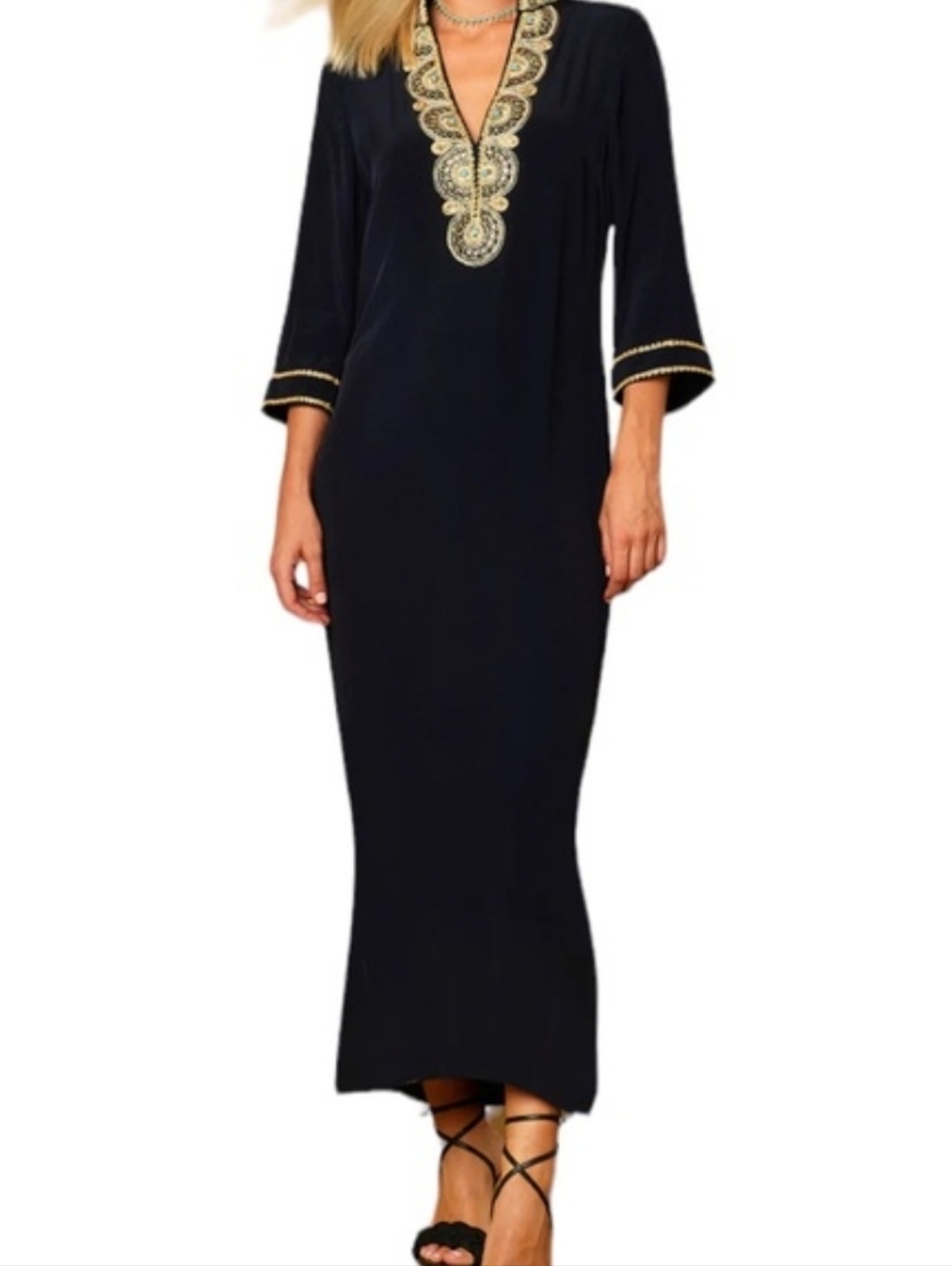 Nicoblu Noor Black long tunic dress with gold and turquoise embellishments